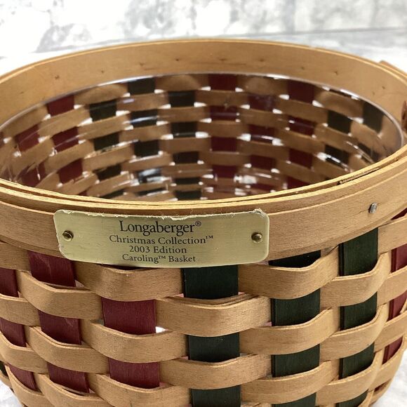Vintage Longaberger Christmas Caroling Basket Red Green Round Protector 2003 - Picture 2 of 11